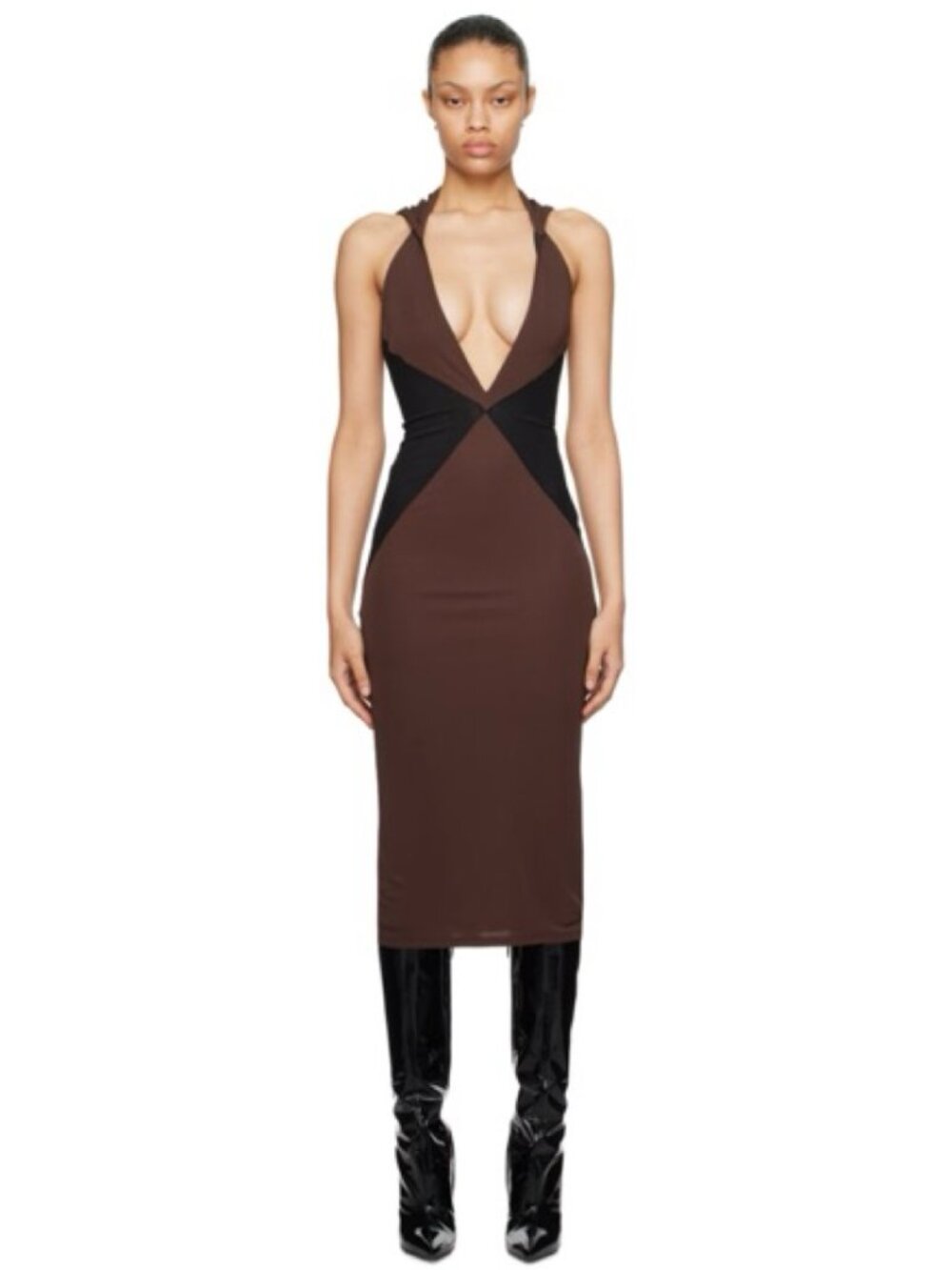Miaou Joan Hooded Midi Dress — Brown/Black SMALL